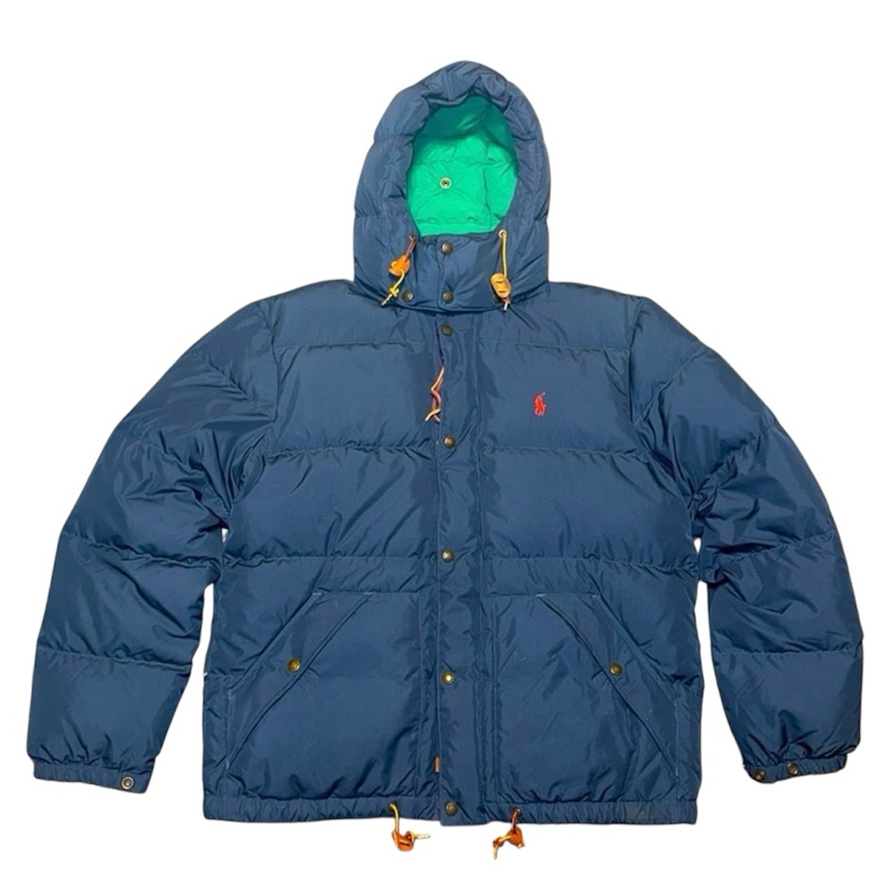 Ralph Lauren Polo Elmwood Navy Puffer Jacket with Green Hood Lining